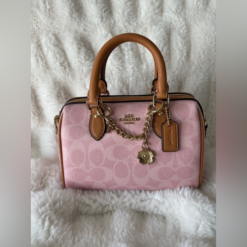 Coach Pink and Tan Satchel with Gold Hardware - Picture 7 of 10